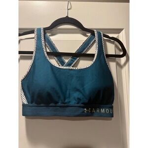Under Armour Teal Blue Geometric Dot Print Compression Sports Bra Medium